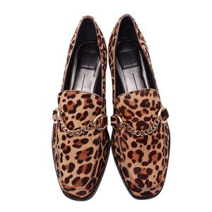 NIB Dolce Vita Gilian Chain Loafers Leopard Print Sz 6.5 Brown Slip On Fur